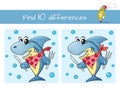 Find ten differences. Educational game for kids. Cute cartoon shark with fork and knife Royalty Free Stock Photo